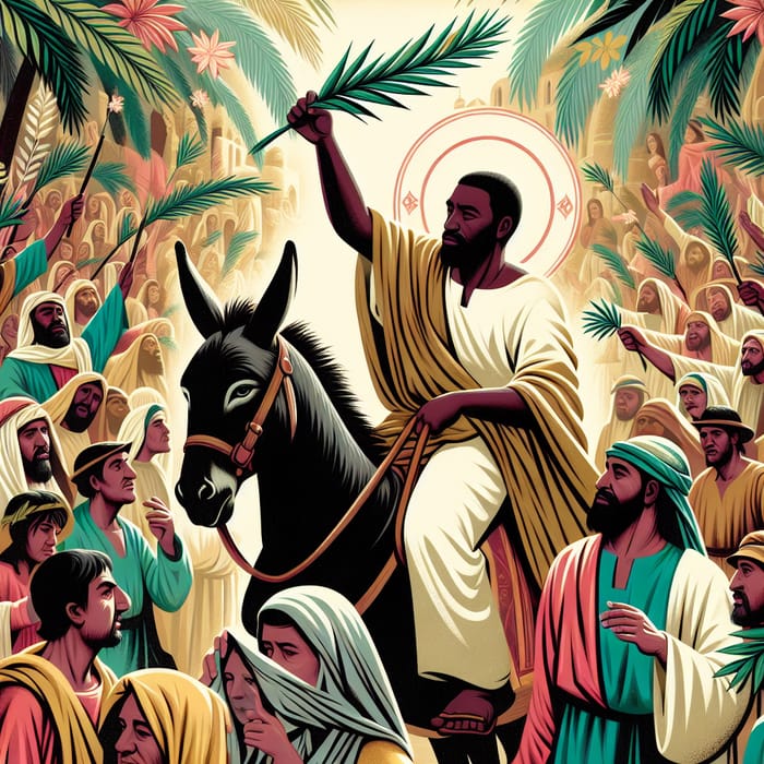 Palm Sunday Image: Black Jesus Riding on Donkey