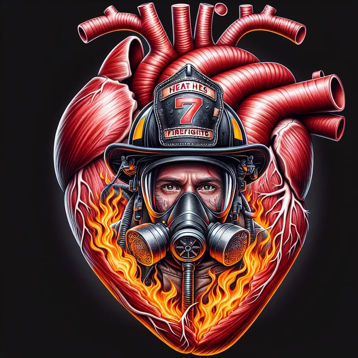 Heart Muscle Tattoo with Firefighter and Flaming Mask