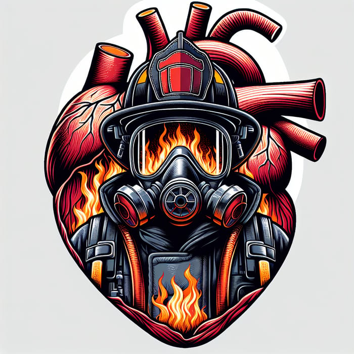 Heart Muscle Firefighter Illustration - Unique Artwork with Fire and Flames