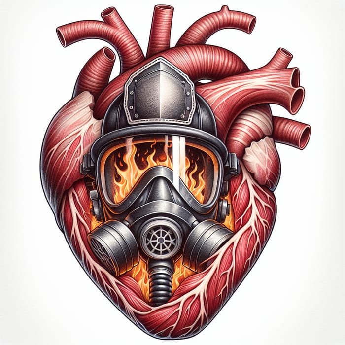 Heart Muscle Tattoo with Firefighter and Flames Inside