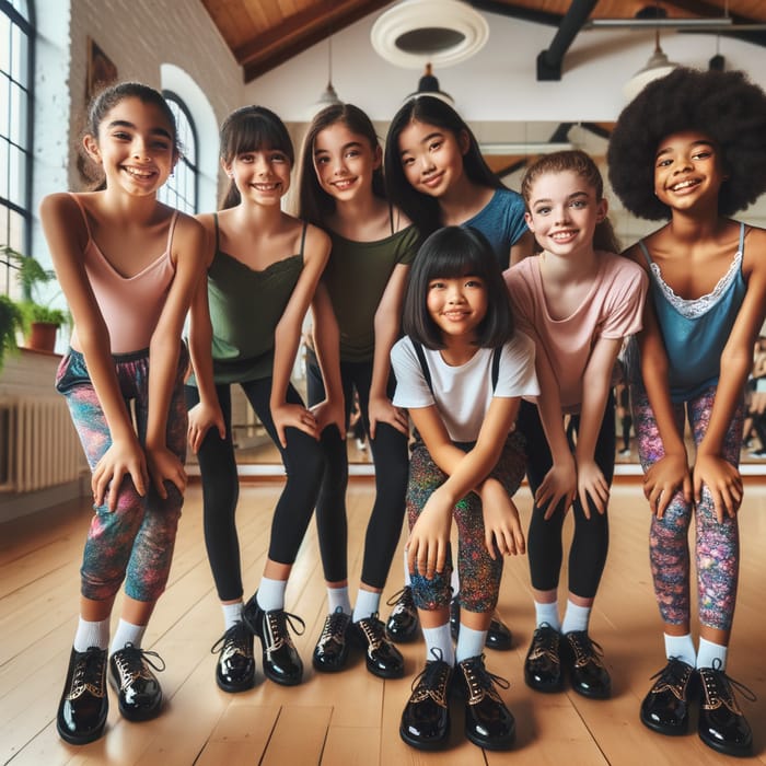 Excited Multicultural 13-Year-Old Girls Tap Dance Group