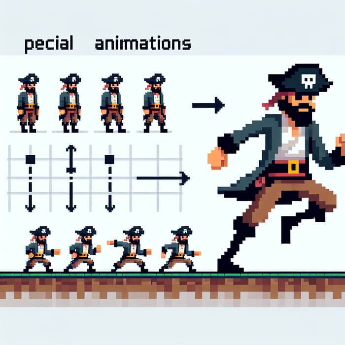 Pixel Art Pirate Character Animations: Movement, Slow-motion, Special Action
