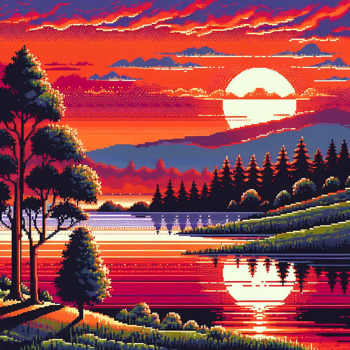 Pixel Art Sunset Landscape Scene