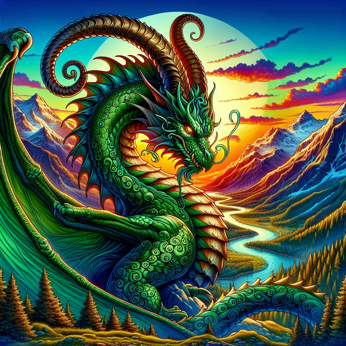 Draw a Majestic Emerald Dragon on a Mountain Peak