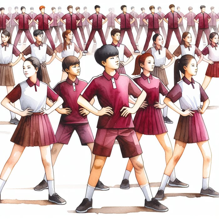 Classmates in Maroon PE Uniform Performing Dance