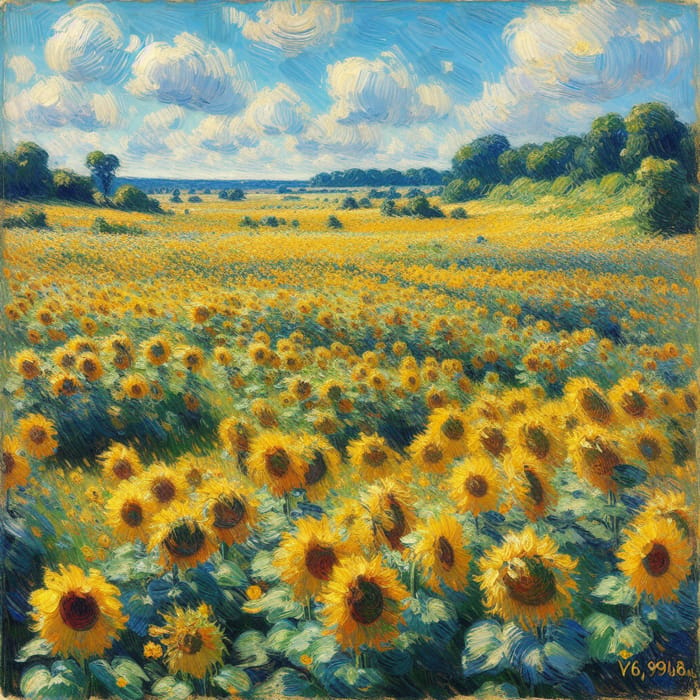 Serene Sunflower Field Painting | Impressionist Art