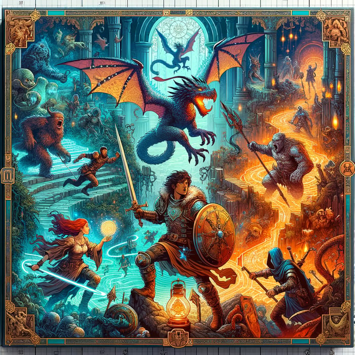 Epic Fantasy Illustration of HeroQuest Game Box: Heroes, Monsters, Dungeon