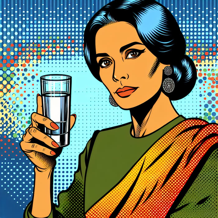 Vibrant Retro Pop Art: South Asian Woman with Vodka