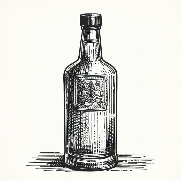 Vintage Style Vodka Bottle Line Drawing Sketch