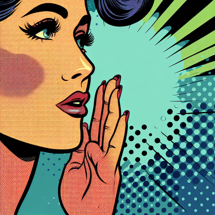 Retro Pop Art Woman Whispering | Vibrant Aesthetic