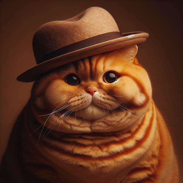 Charming Orange Fat Cat Wearing Hat