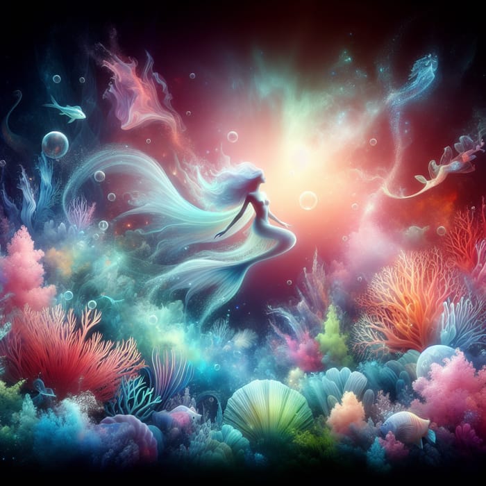 Surreal Underwater Scene with a Mermaid