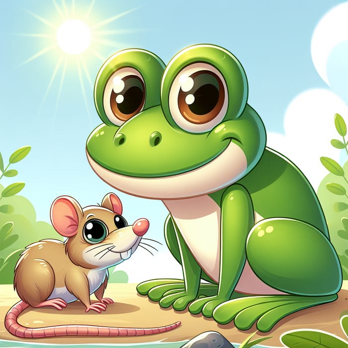 Cartoon Frog and Rat Illustration | Sweet Pond Friendship