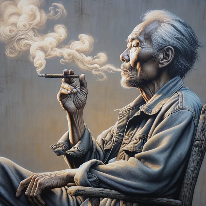 Powerful Image of an Asian Man Smoking at Dusk