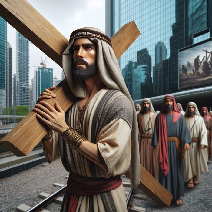 2024 Modern Cityscape Depiction of Jesus with Cross