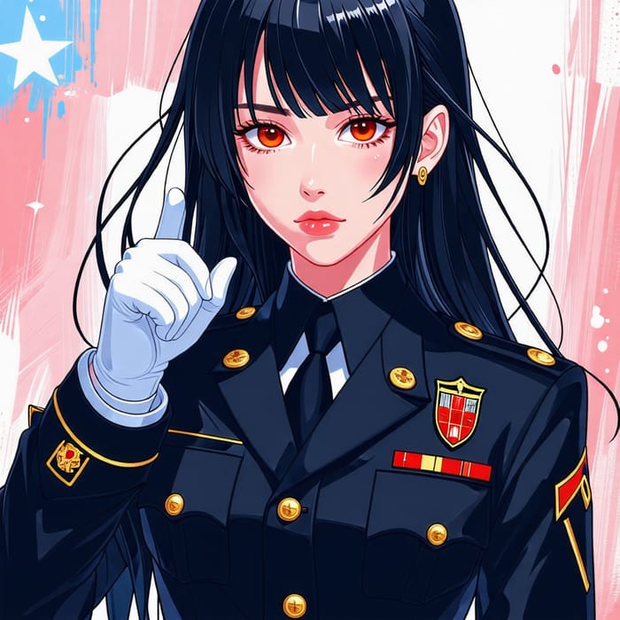 Cute Anime Girl in Black Military Uniform | Long Hair & Red Eyes
