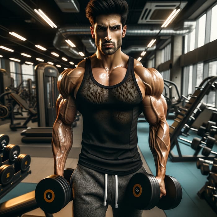 Intense Workout Session with South Asian Gym Enthusiast, AI Art Generator
