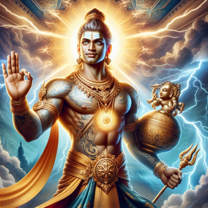 Energetic South Asian Deity in Powerful Stance