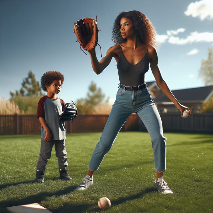 Young Black Mother Teaching Son Baseball | Loving Bonding Moment