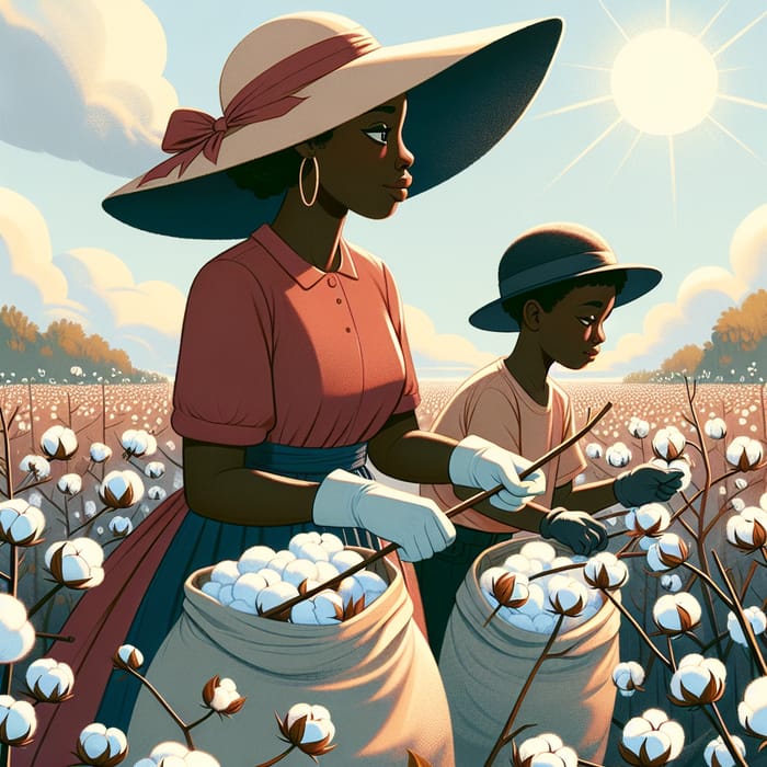 Young Black Mother & Son Picking Cotton Field | Heartfelt Scene