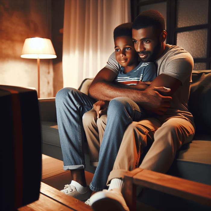 Heartwarming Moment: Father & Son Watching TV Together