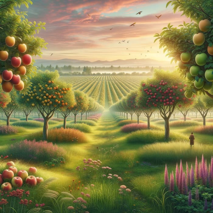 Tranquil Orchard Landscape with Abundant Fruits