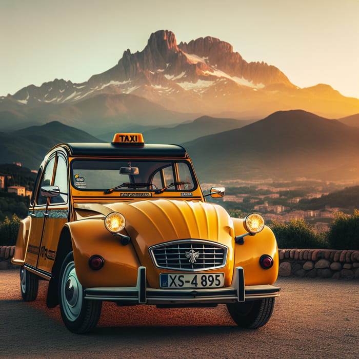 French Taxi with Canigou Mountain View and Catalan Sunset