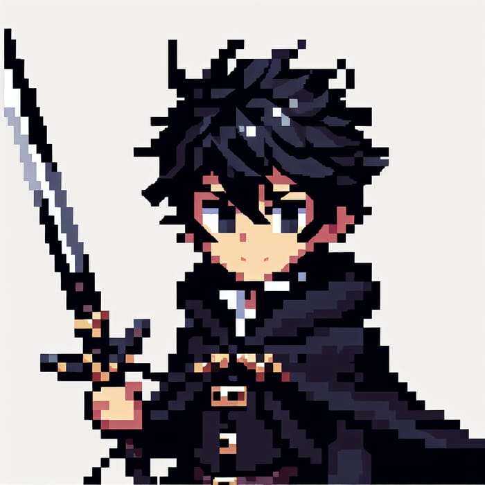 Pixel Art of Kirito Holding Double-Edged Sword