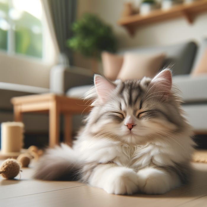 Cute Furry Cat Lounging in a Bright Room