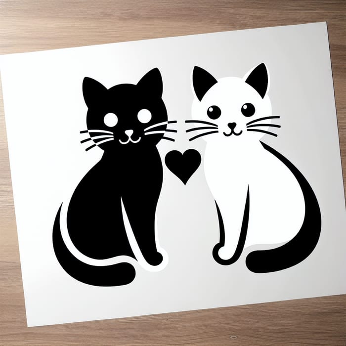 Black and White Cats with Heart Symbol | Sweet Feline Duo