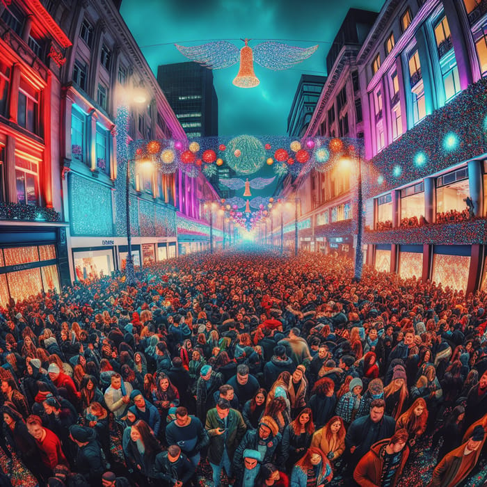 Vibrant City Street Dusk Celebration | New Year's Eve Festive Scene