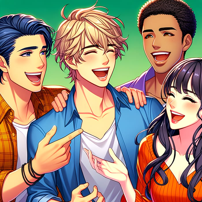 Anime Style Group of Friends Laughing and Bonding