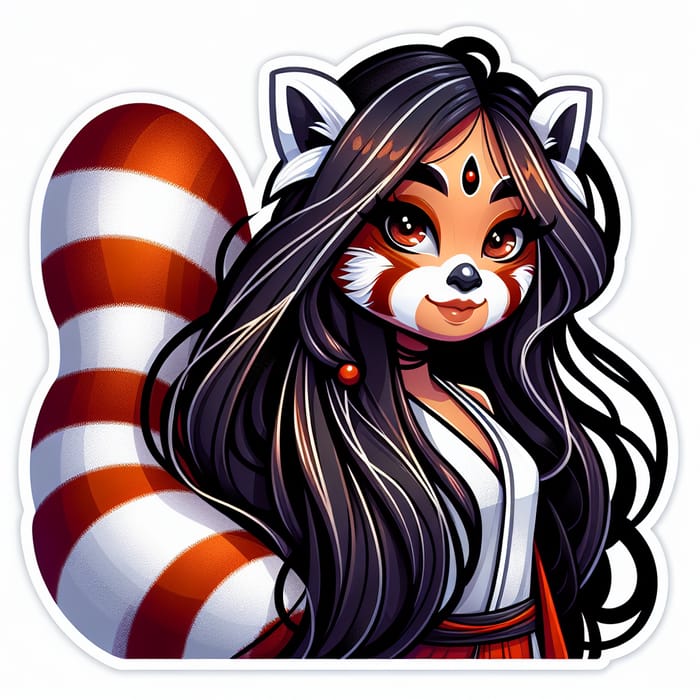 Red Panda Girl with Long Hair Sticker Illustration