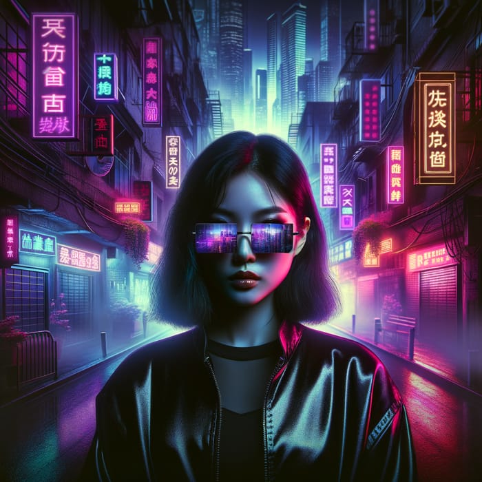 Night Girl in Synthwave Style | Dark Cyberpunk City Atmosphere