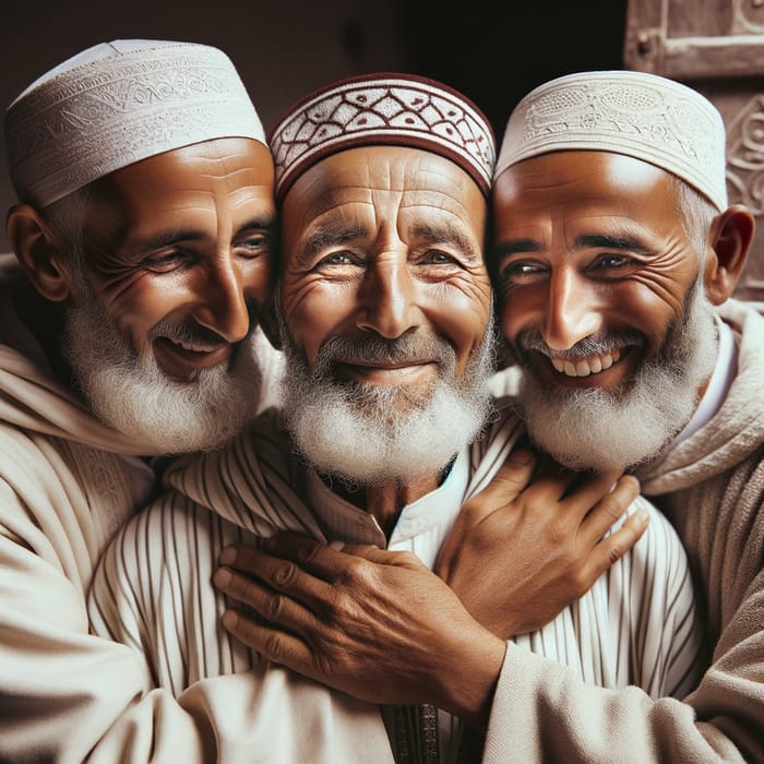 Heartwarming Moroccan Scene: Elderly Man Embraces Brothers