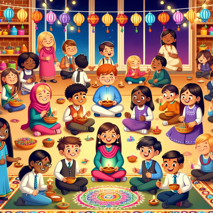 Diwali Celebration at Multicultural School with Diyas, Rangoli & Lanterns