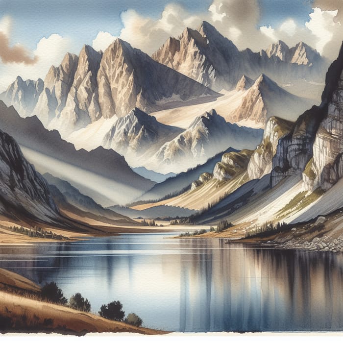 Majestic Mountains in Watercolor - Serene Landscape Art