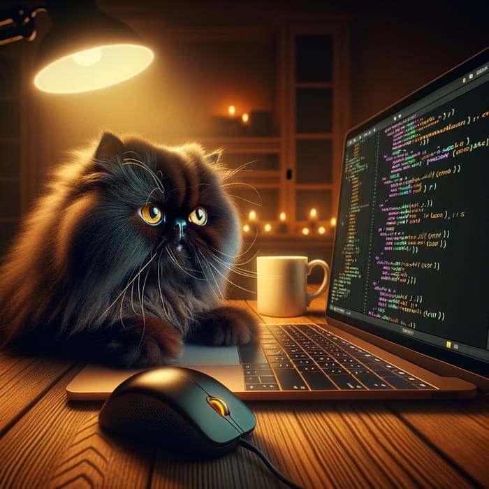 Curious Black Persian Cat Exploring Python Coding | Website Name