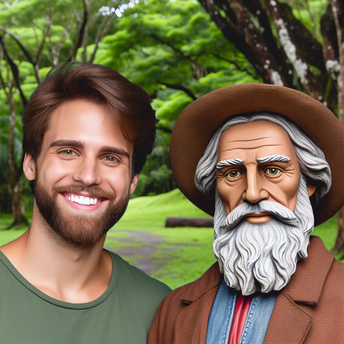 Pablo Marçal Smiling Next to Jesus Christ Outdoors