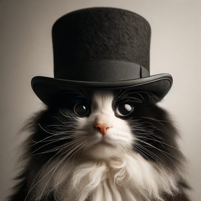 Elegant Black and White Cat in Man's Top Hat