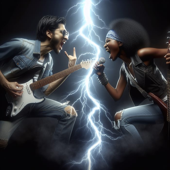 Dynamic Confrontation: Diverse Rock Musicians in Electrifying Clash