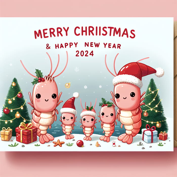 Merry Christmas & Happy New Year 2024 Shrimp Family Card