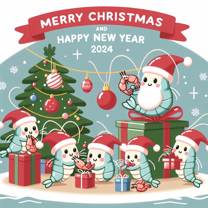 Cute Shrimp Family Merry Christmas Card 2024 | Festive Design