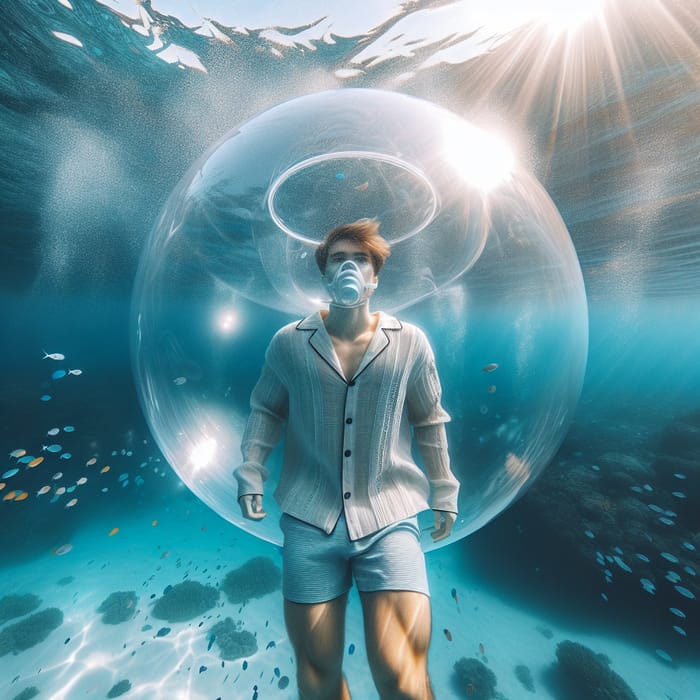 Bubble Experience in Casual Summer Outfit Underwater