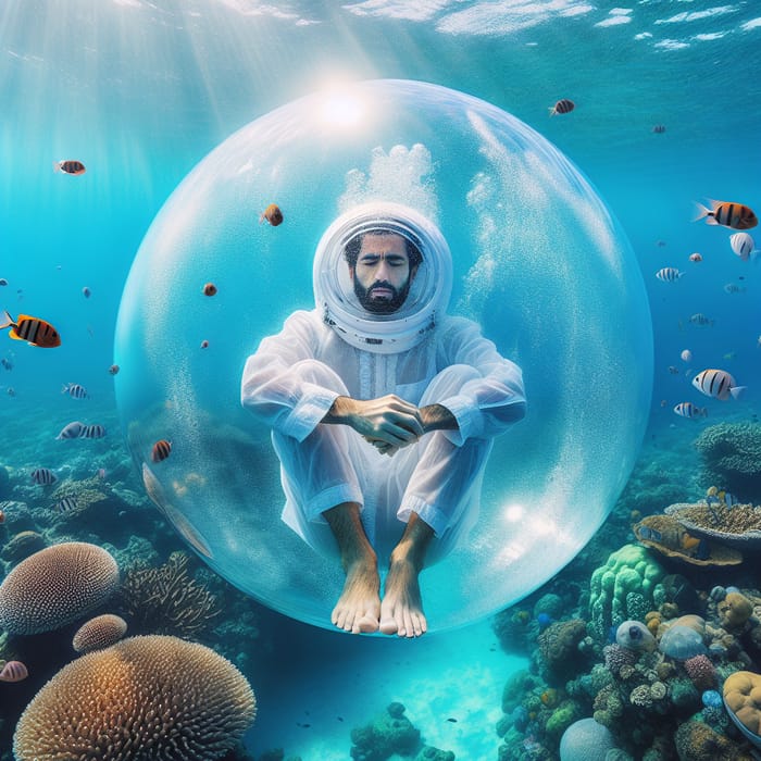 Middle-Eastern Person in Underwater Bubble