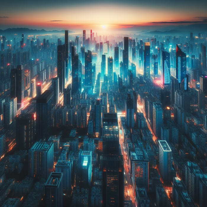 Vibrant Cyberpunk Dystopian Cityscape | Neon Lights & Aerial View