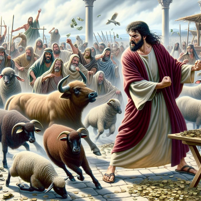 Jesus Driving out Merchants from the Temple: Scene of Chaos and Urgency