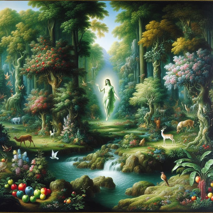 Divine Entity in Verdant Garden of Eden