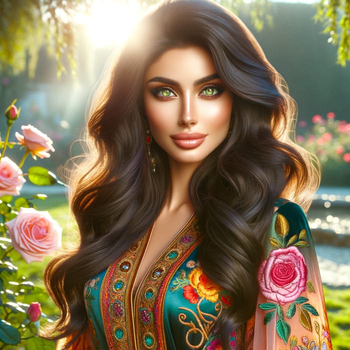 Elegant Middle-Eastern Lady in Colorful Dress