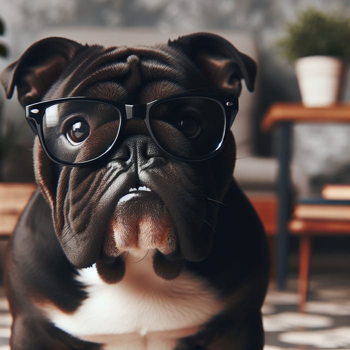 Black Bulldog with Glasses - Cute Pet - Unique Image